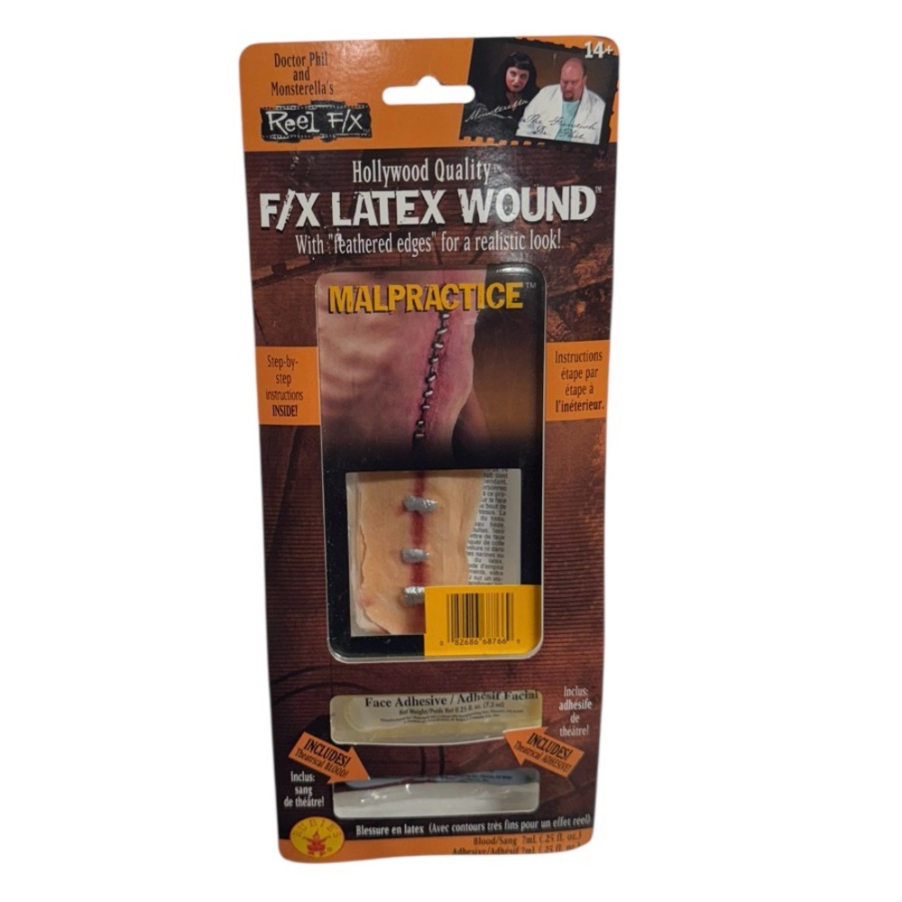 Rubie’s malpractice stitches f/x latex wound with adhesive materials brand new!